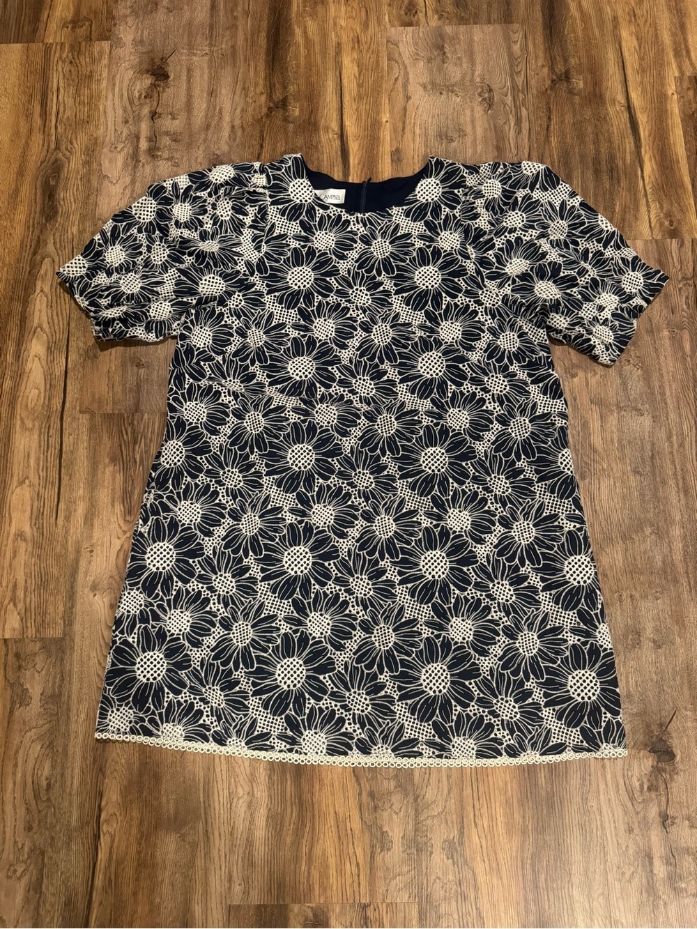 Sara Campbell Navy Dress with Ivory Floral Lace Embroidery Size XL